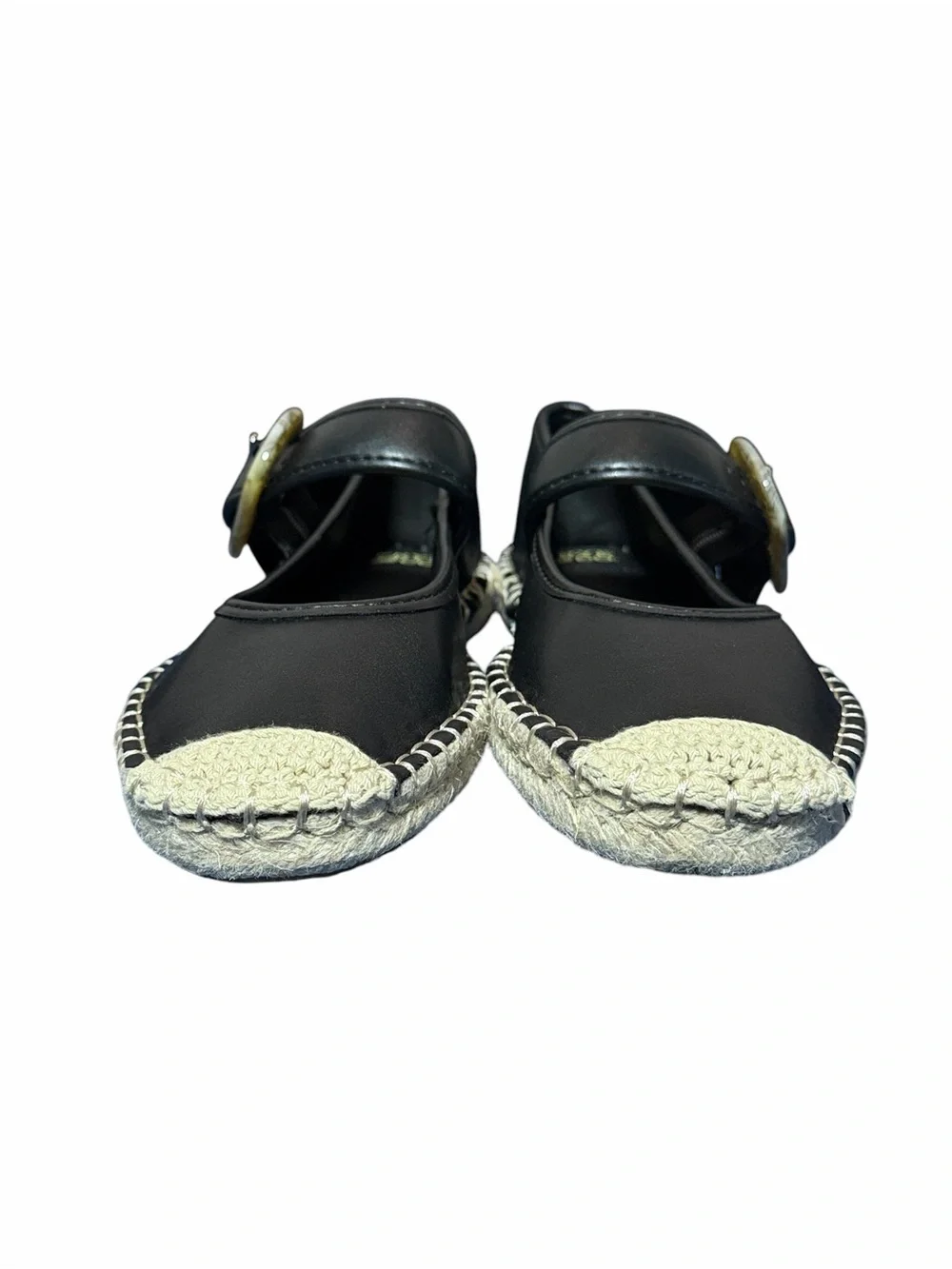 NEW Frye and Co. Jatani Espadrille Mary Jane Flats in Black Faux Leather Sz 6M